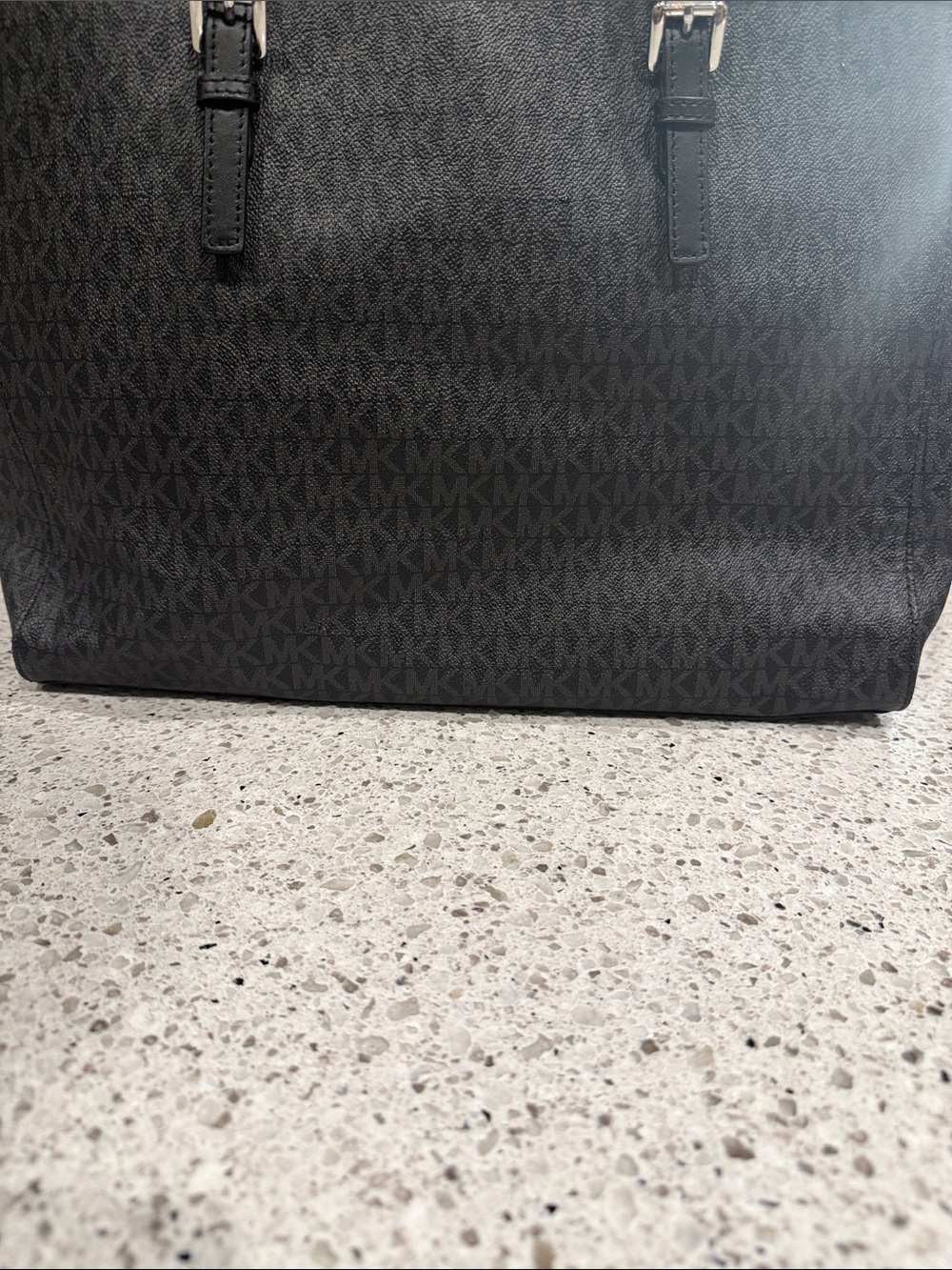Michael Kors Charcoal/Black Signature MK Tote with Logo Charm - Picture 2 of 6